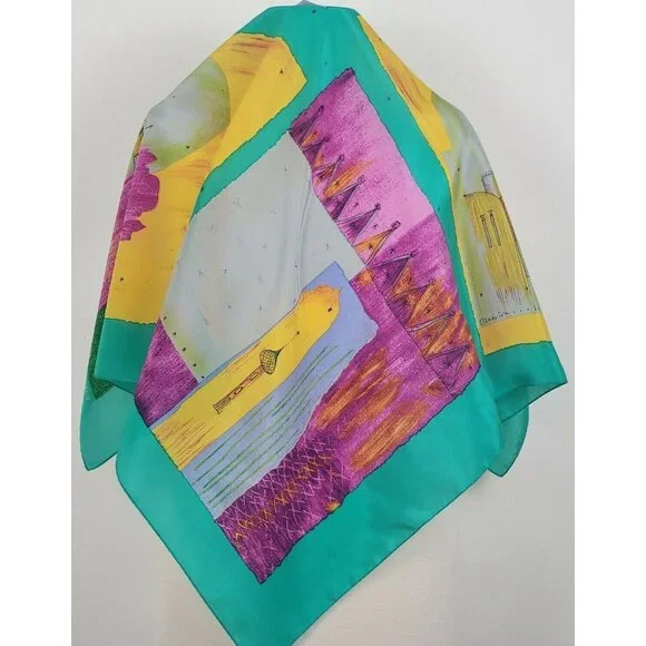 VTG Silk Scarf Hand Painted Middle Eastern Design 34" Square by Ellen Tracy - Picture 5 of 6
